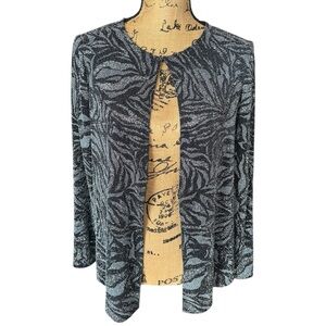 Anne Klein Black & Silver Sparkle Open-Front Cover-Up Lightweight Evening Jacket